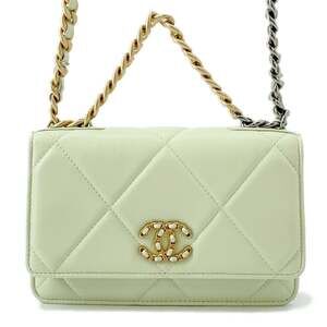 CHANEL Authentic Green Lambskin Leather Logo Wallet